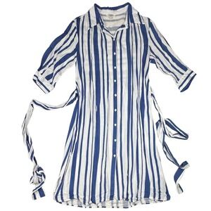 Umgee Shirt Dress Womens Stripped 3/4 Sleeve Tie Medium USA Nautical Resort Chic